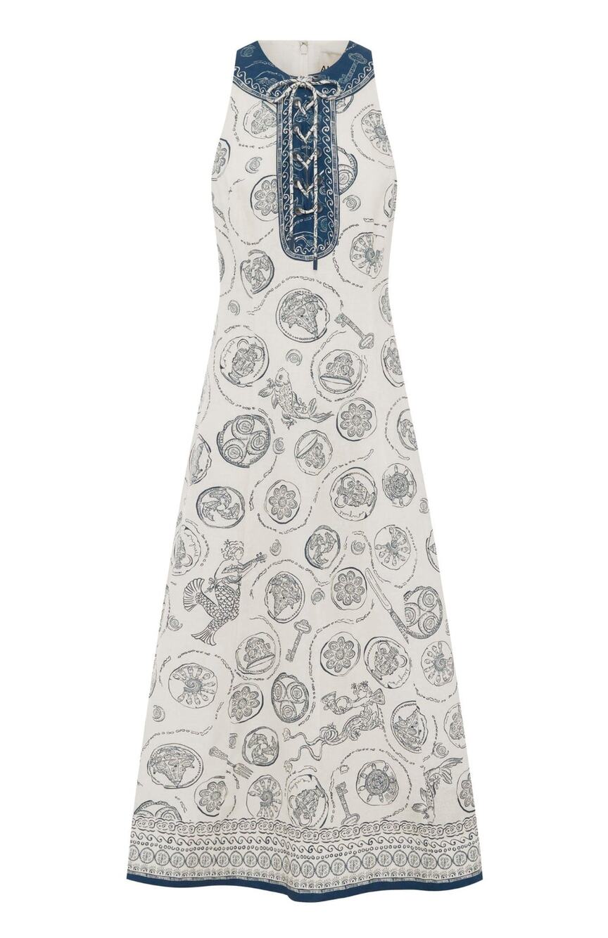 Alemais Lucky Lace Up Midi Dress in Ivory